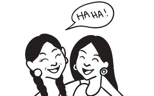 Line drawing of people laughing