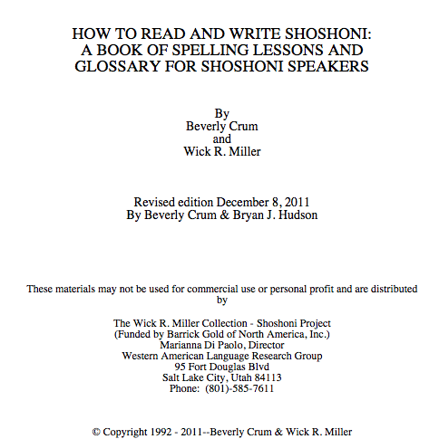 How to Read and Write Shoshoni book